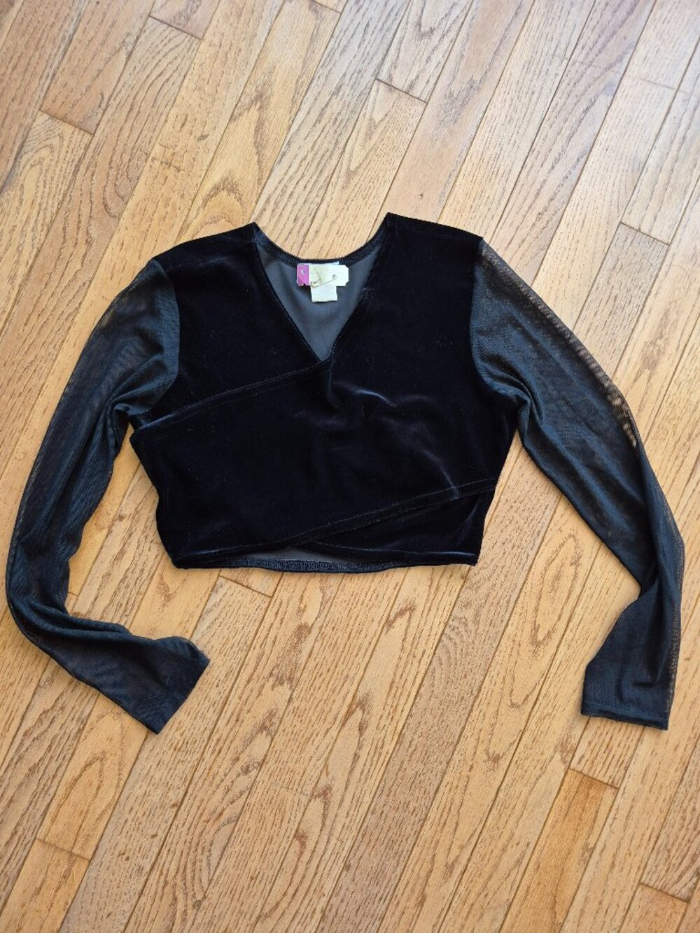 Crop Velvet Criss Cross with Mesh Sleeve Vintage M